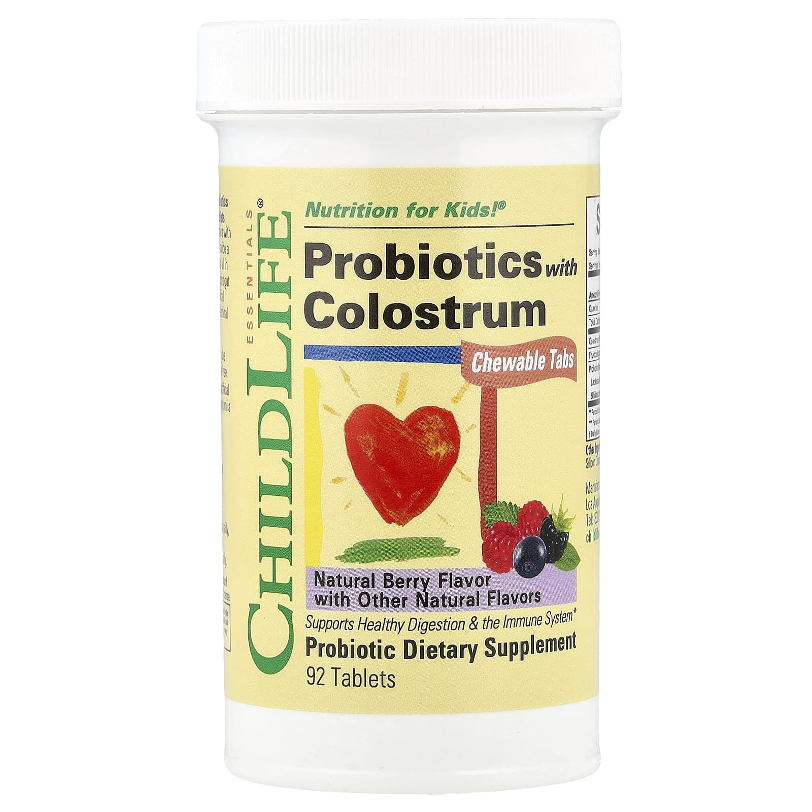 Пробиотик ChildLife Essentials ChildBiotics™ with Colostrum Chewable Tabs Natural Berry, 92 таблеток
