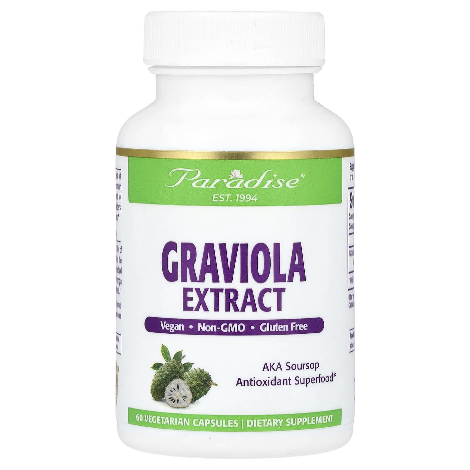 Гравиола Paradise Herbs Extract, 250 мг, 60 растительных капсул