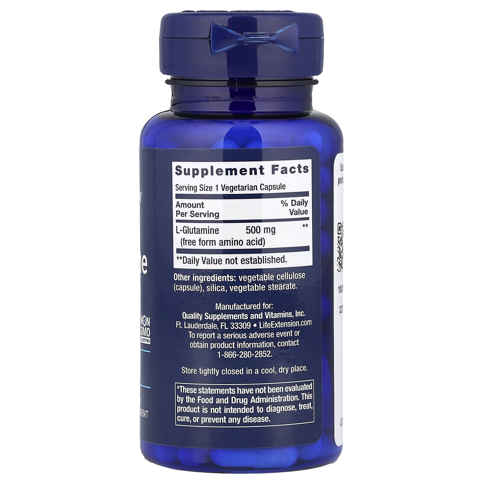 L-глютамин Life Extension L-Glutamine, 500 мг, 100 растительных капсул — фото 2