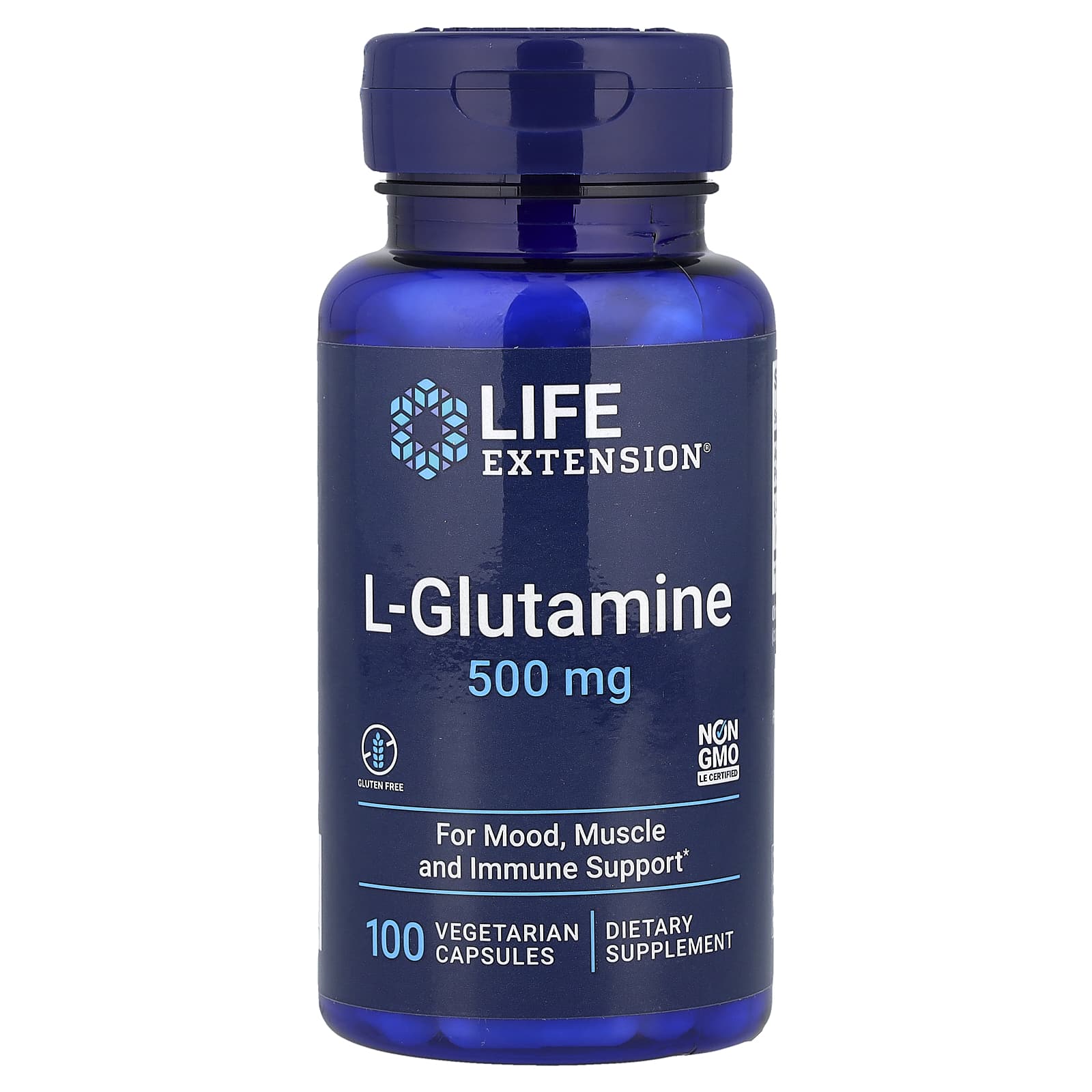 L-глютамин Life Extension L-Glutamine, 500 мг, 100 растительных капсул