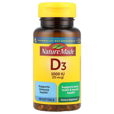 Витамин D3 Nature Made, 25 мкг (1000 МЕ), 100 мягких капсул