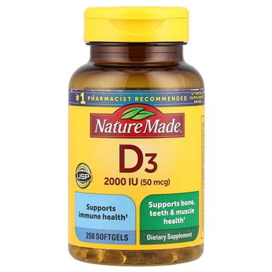 Витамин D3 Nature Made, 50 мкг (2000 МЕ), 250 мягких капсул