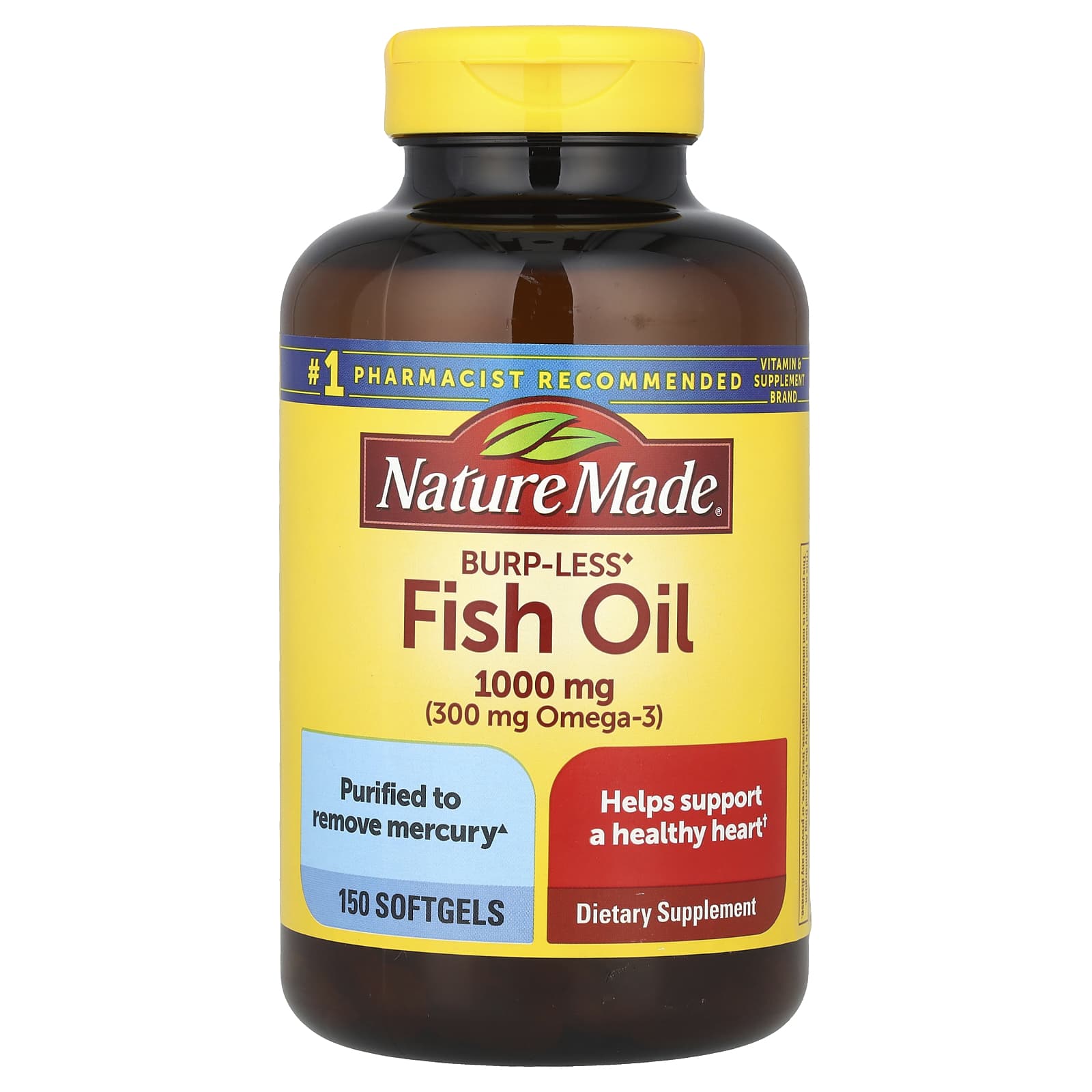 Рыбий жир Nature Made Burp-Less, 1000 мг, 150 мягких капсул