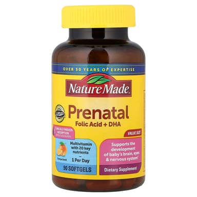 Фолиевая кислота Nature Made Prenatal DHA, вкус Orange, 90 мягких капсул