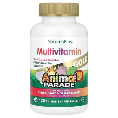 Детские жевательные мультивитамины NaturesPlus Animal Parade® Gold Cherry Grape & Orange, 120 жевательных таблеток в форме животных