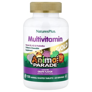 Детские жевательные мультивитамины NaturesPlus Animal Parade® Gold, вкус Grape, 120 жевательных таблеток в форме животных
