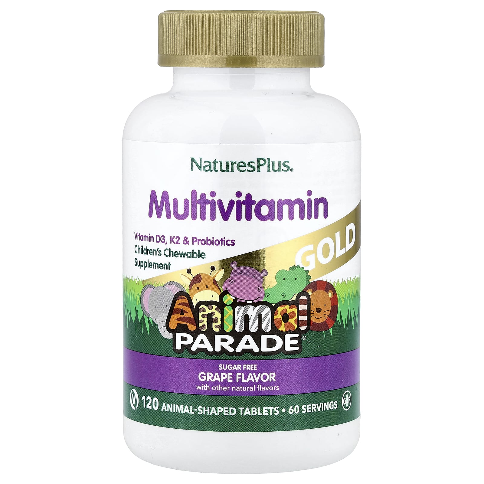 Детские жевательные мультивитамины NaturesPlus Animal Parade® Gold, вкус Grape, 120 жевательных таблеток в форме животных