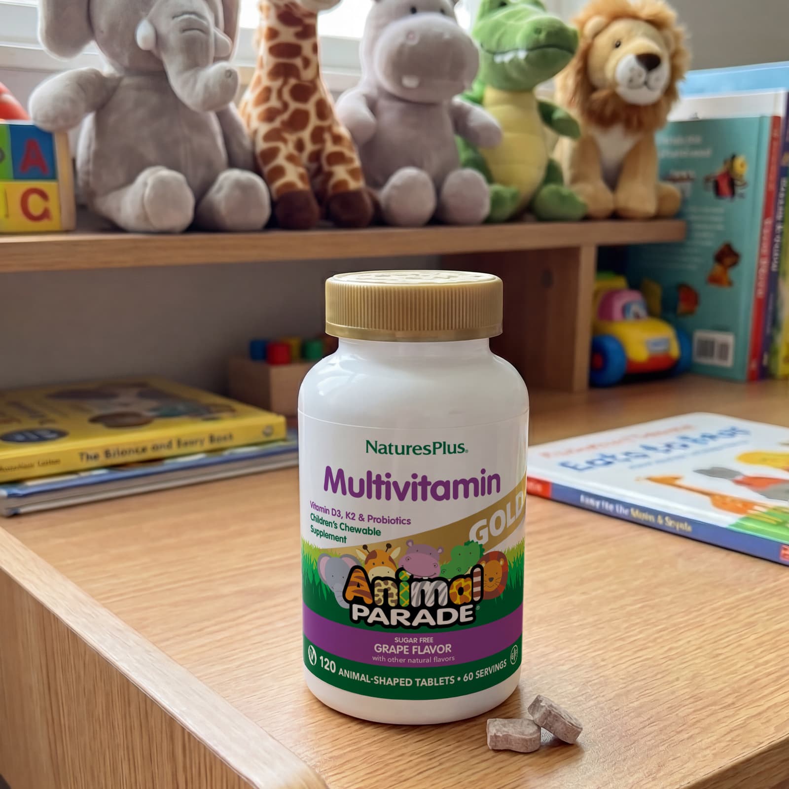 Детские жевательные мультивитамины NaturesPlus Animal Parade® Gold, вкус Grape, 120 жевательных таблеток в форме животных — фото 6