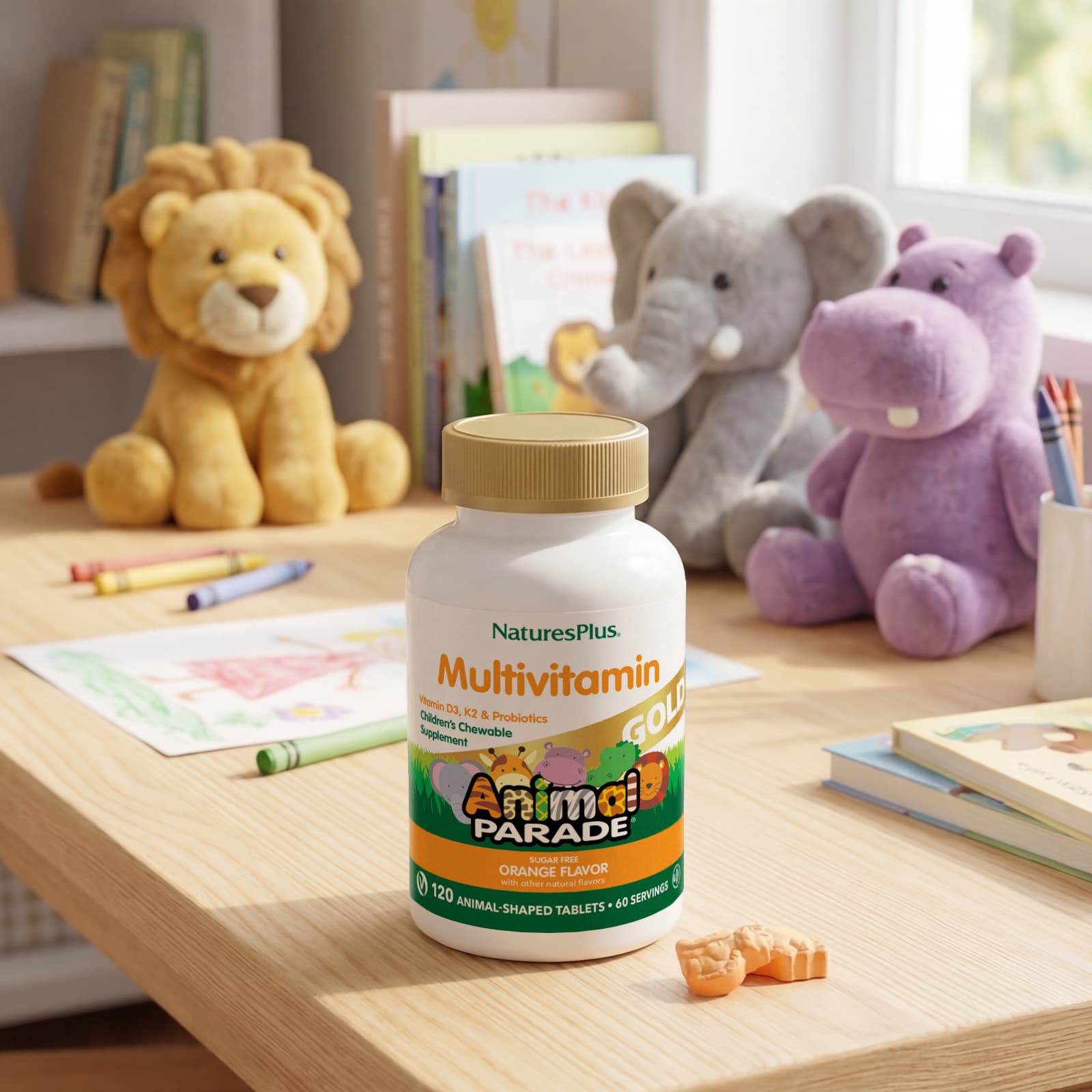 Детские жевательные мультивитамины NaturesPlus Animal Parade® Gold, вкус Orange, 120 жевательных таблеток в форме животных — фото 6