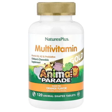 Фото товара: Детские жевательные мультивитамины NaturesPlus Animal Parade® Gold, вкус «апельсин», 120 жевательных таблеток в форме животных