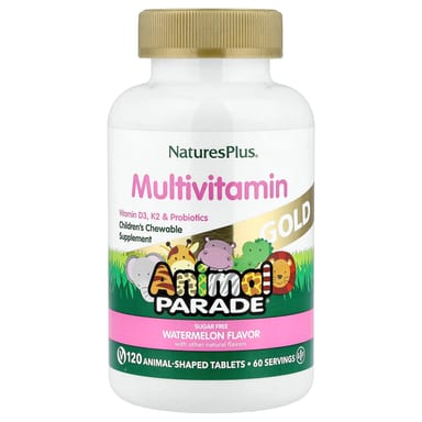 Детские жевательные мультивитамины NaturesPlus Animal Parade® Gold, оттенок Watermelon, 120 жевательных таблеток в форме животных