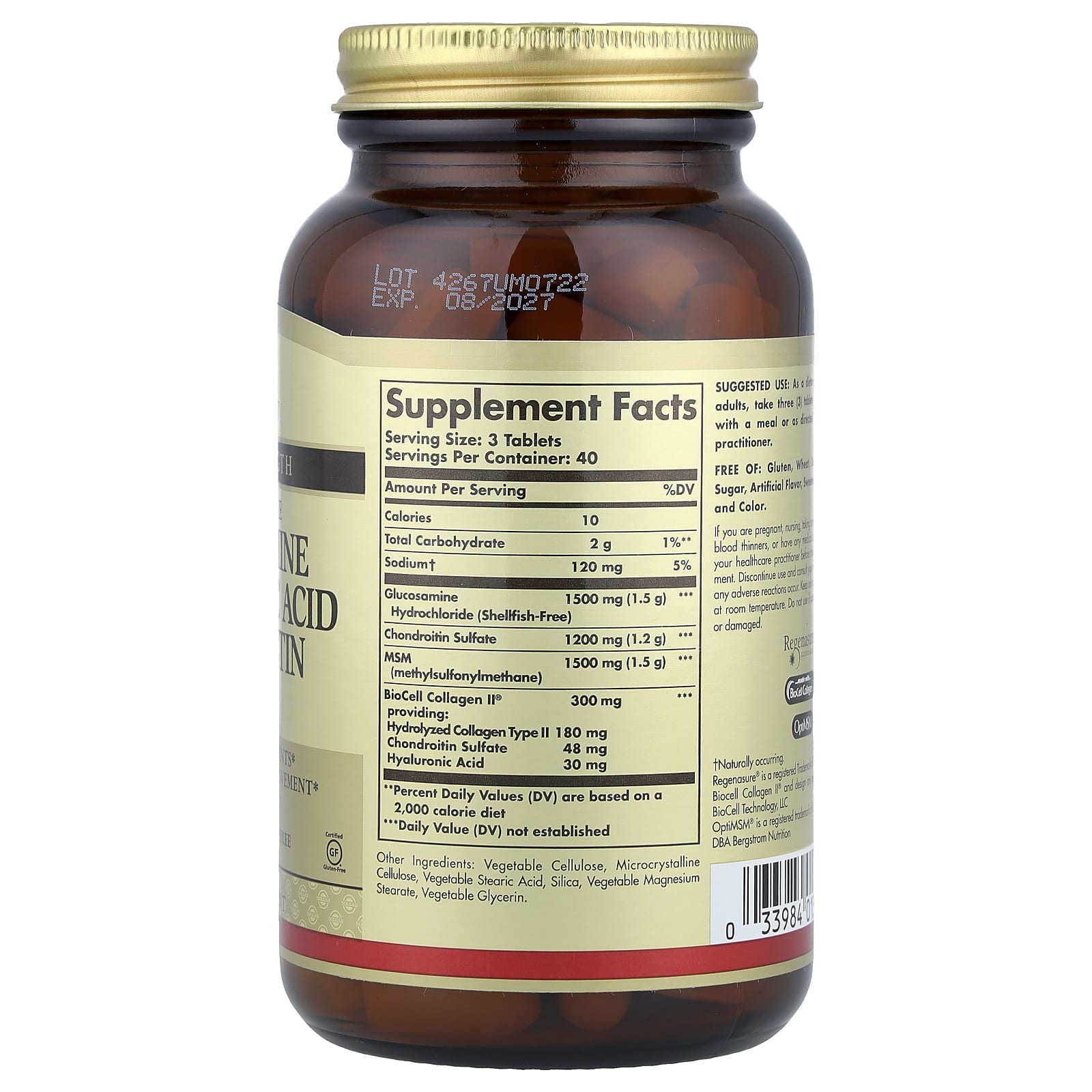 Гиалуроновая кислота Solgar Glucosamine Chondroitin MSM, 120 таблеток — фото 2