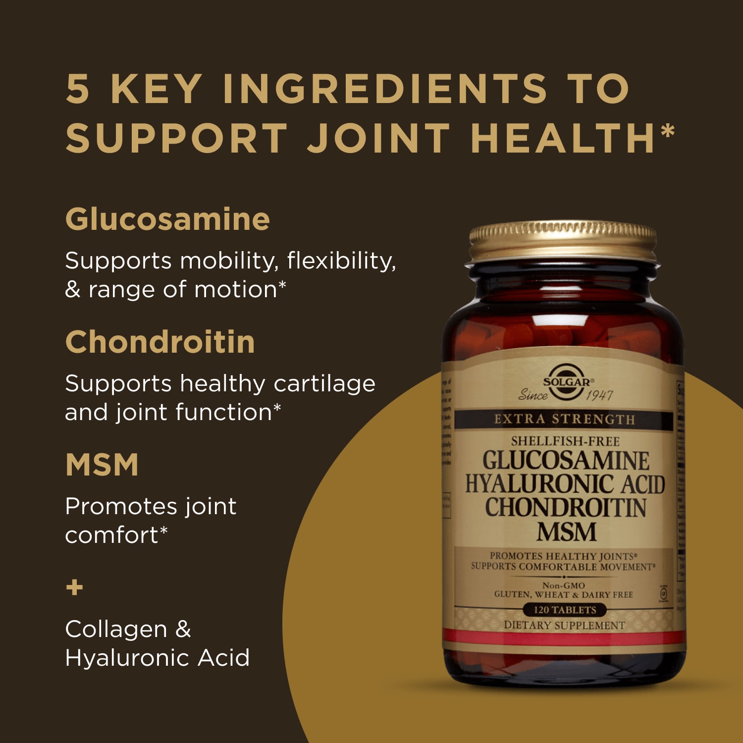 Гиалуроновая кислота Solgar Glucosamine Chondroitin MSM, 120 таблеток — фото 5