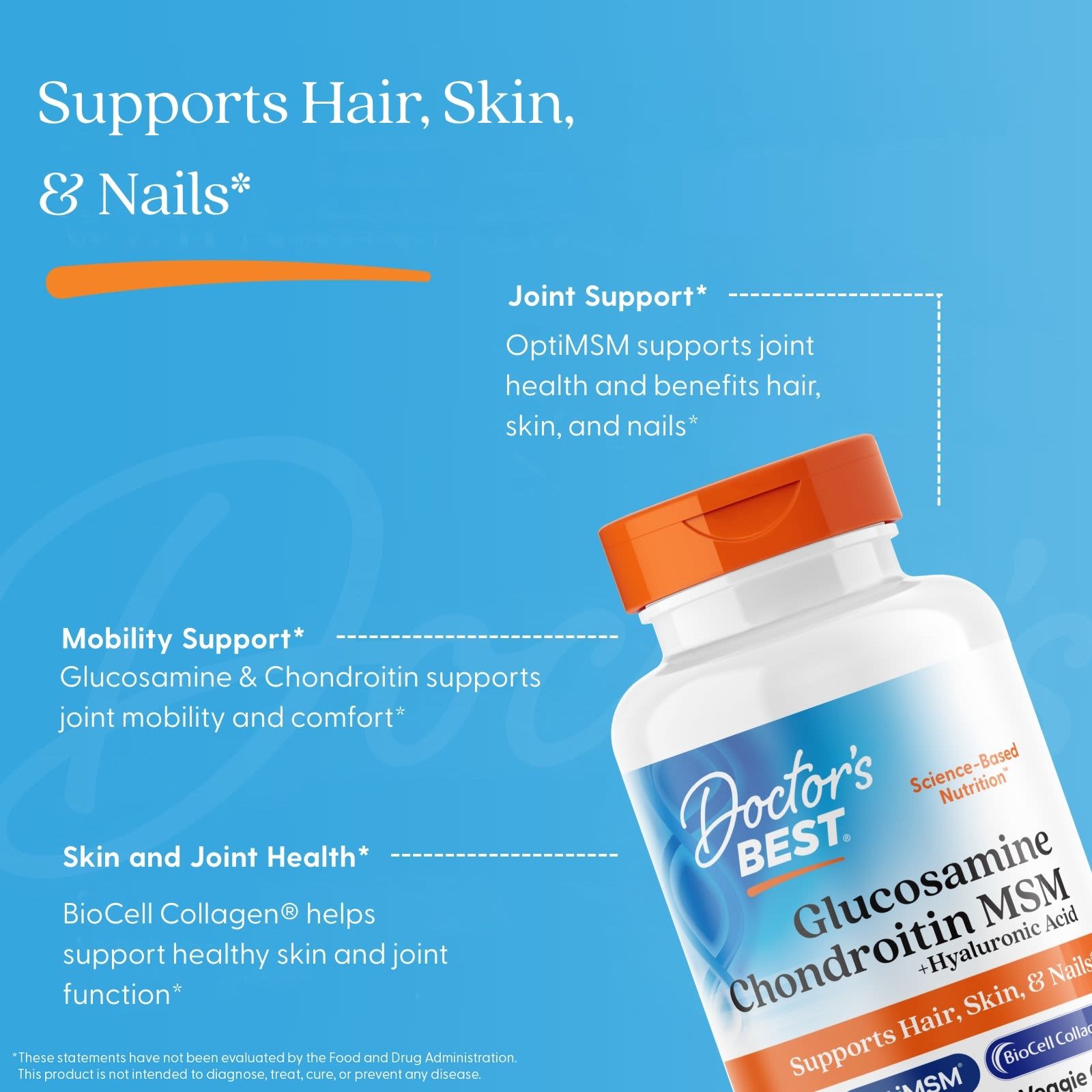 Гиалуроновая кислота Doctor's Best Glucosamine Chondroitin MSM , 150 растительных капсул — фото 3