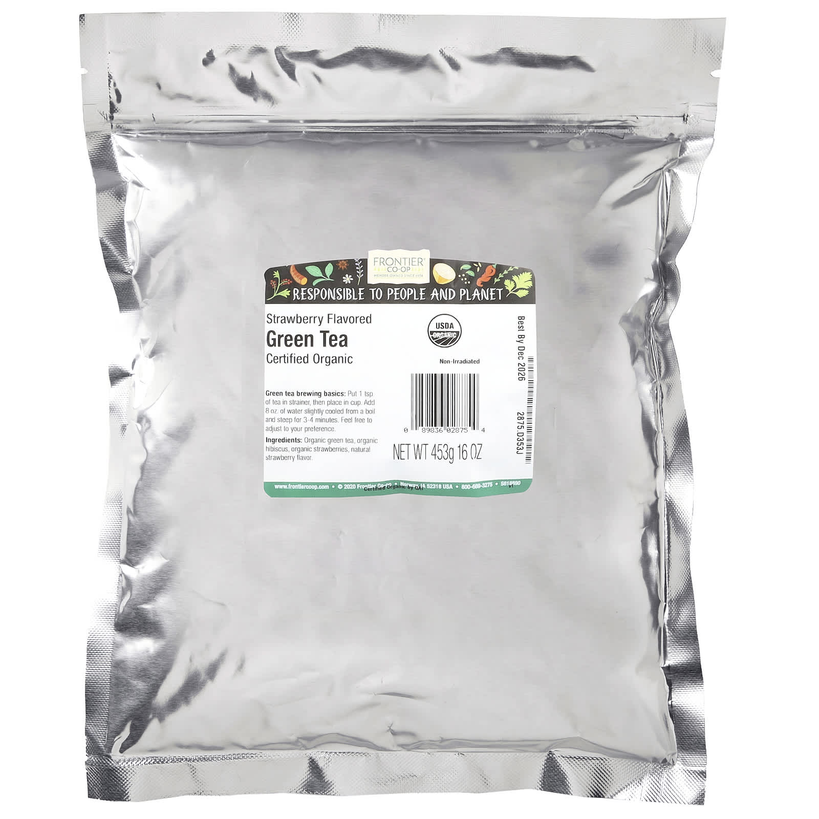 Чай Frontier Co-op Organic Green, вкус Strawberry, 453 г — фото 2