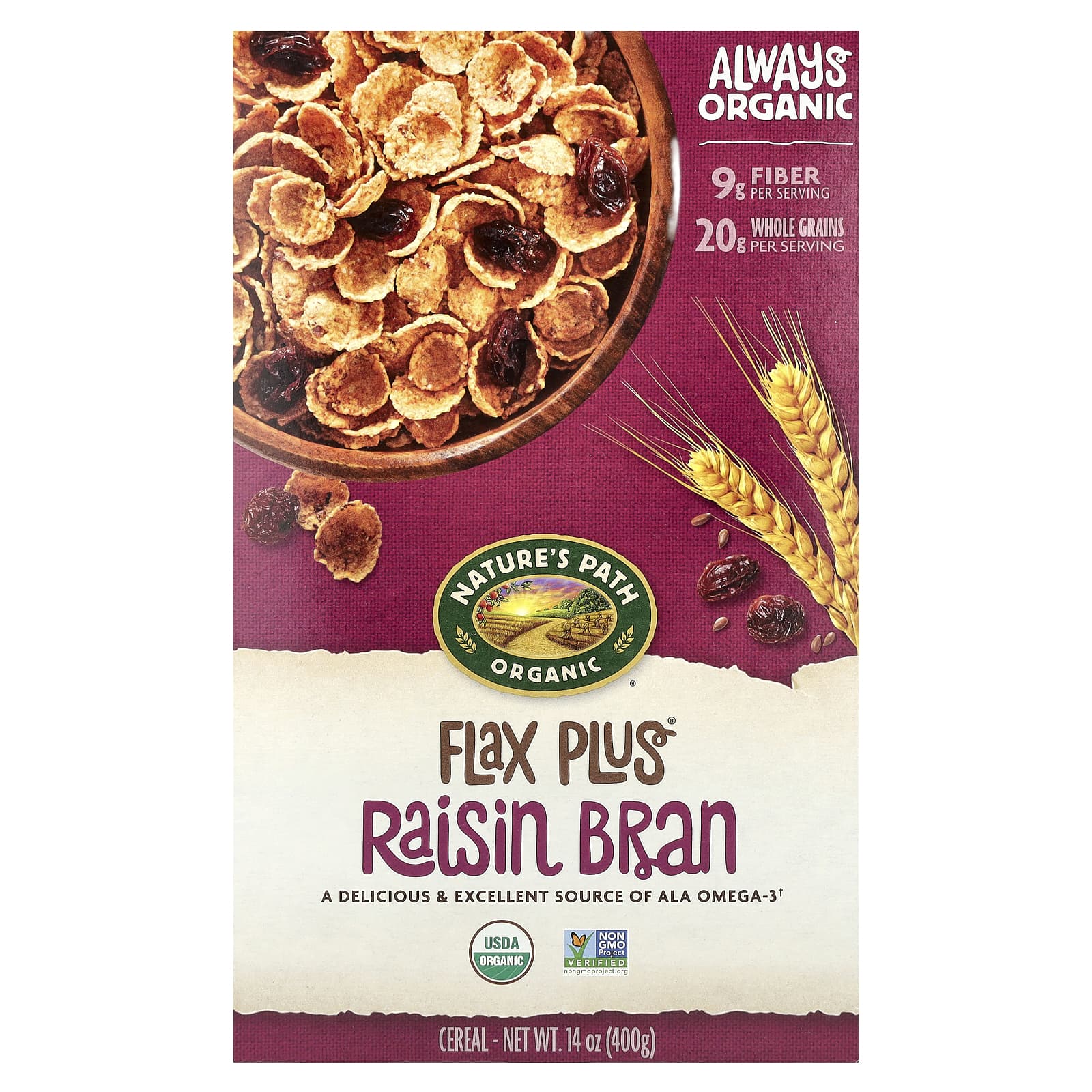 Хлопья Nature's Path Organic Flax Plus Raisin Bran, 400 г