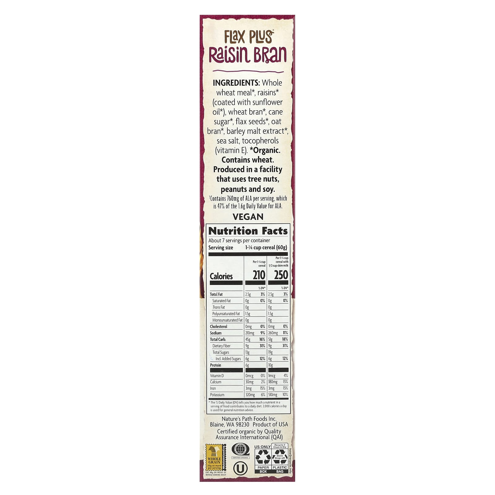 Хлопья Nature's Path Organic Flax Plus Raisin Bran, 400 г — фото 2