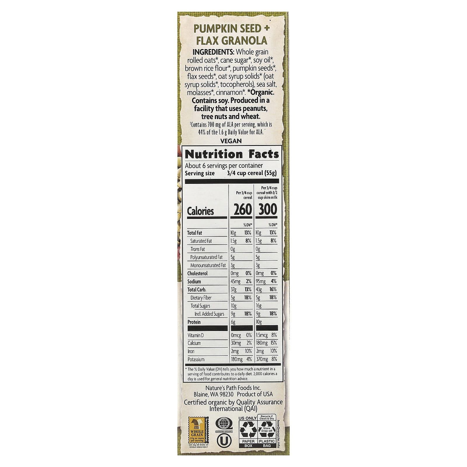 Гранола Nature's Path Organic Pumpkin Seed + Flax Cereal, 325 г — фото 2