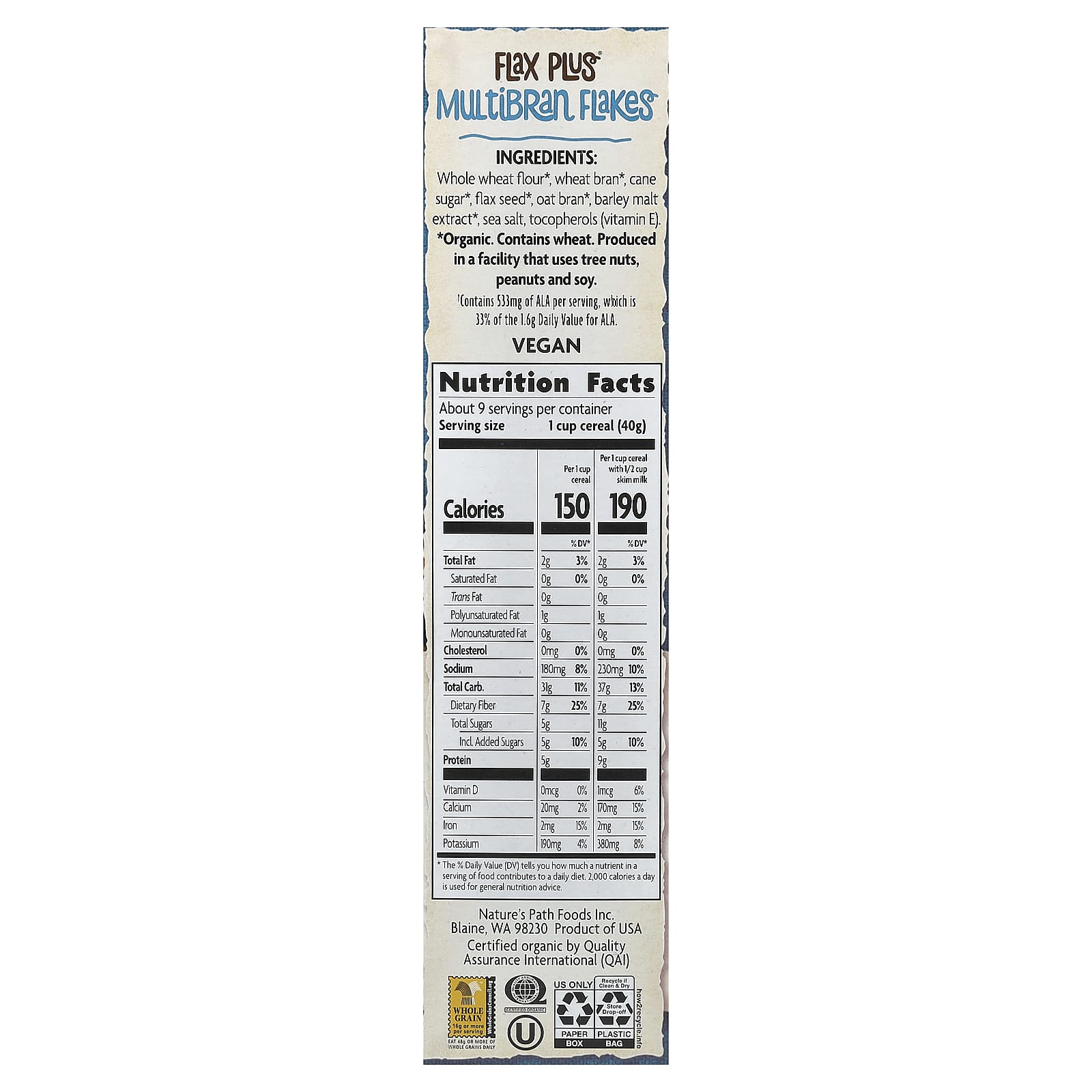 Хлопья Nature's Path Organic Flax Plus® Multibran Flakes, 375 г — фото 2