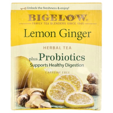 Пробиотик Bigelow Herbal Tea Plus Lemon Ginger Caffeine Free, оттенок 18 Tea Bags, 37 г, чайные пакетики