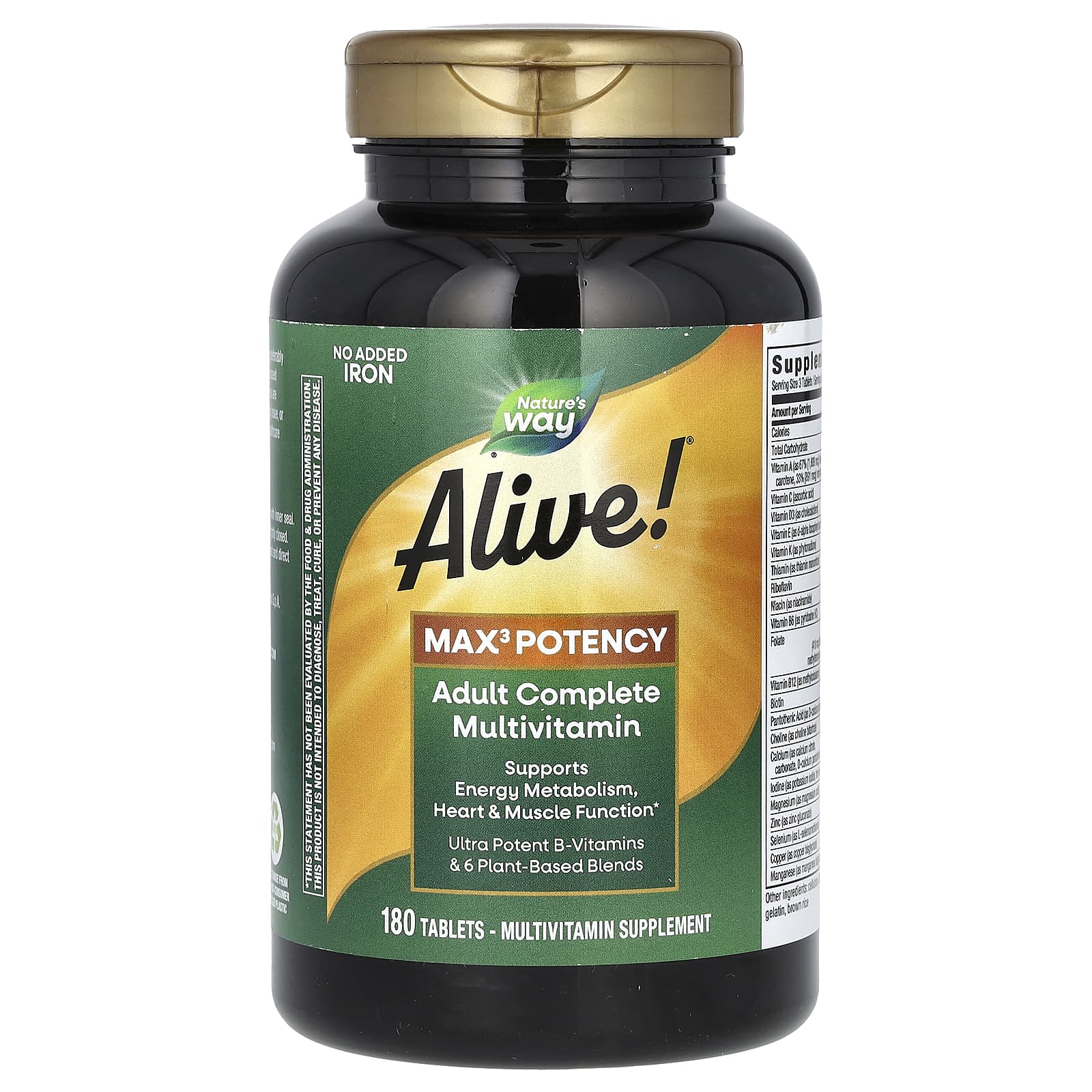 Мультивитамины Nature's Way Alive! Max3 Potency Adult Complete No Added Iron, 180 таблеток
