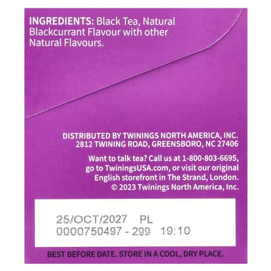 Чай Twinings Flavored Black Blackcurrant Breeze, оттенок 20 Tea Bags, 40 г, чайные пакетики