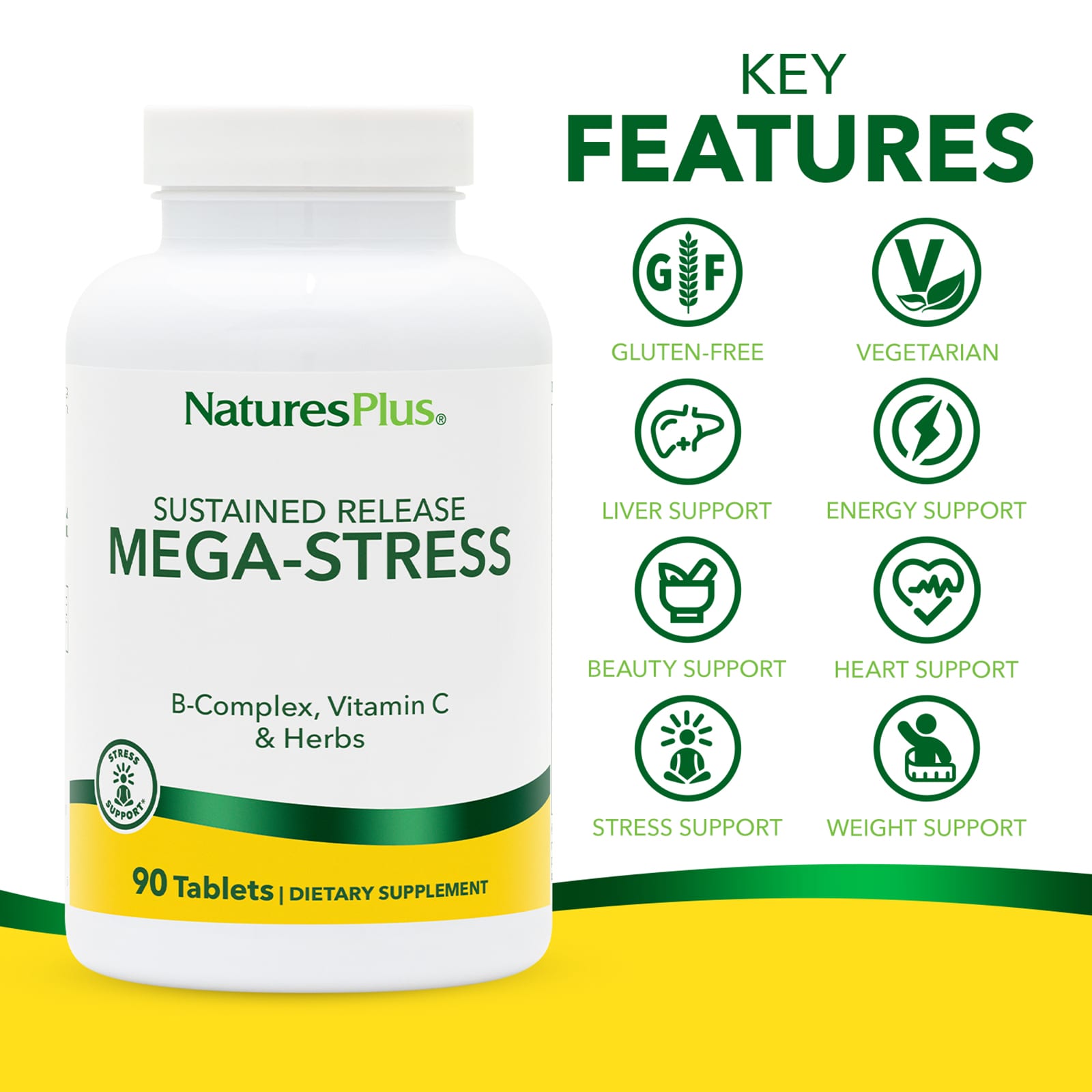 Мегастресс с пролонгированным высвобождением NaturesPlus, 90 таблеток — фото 3