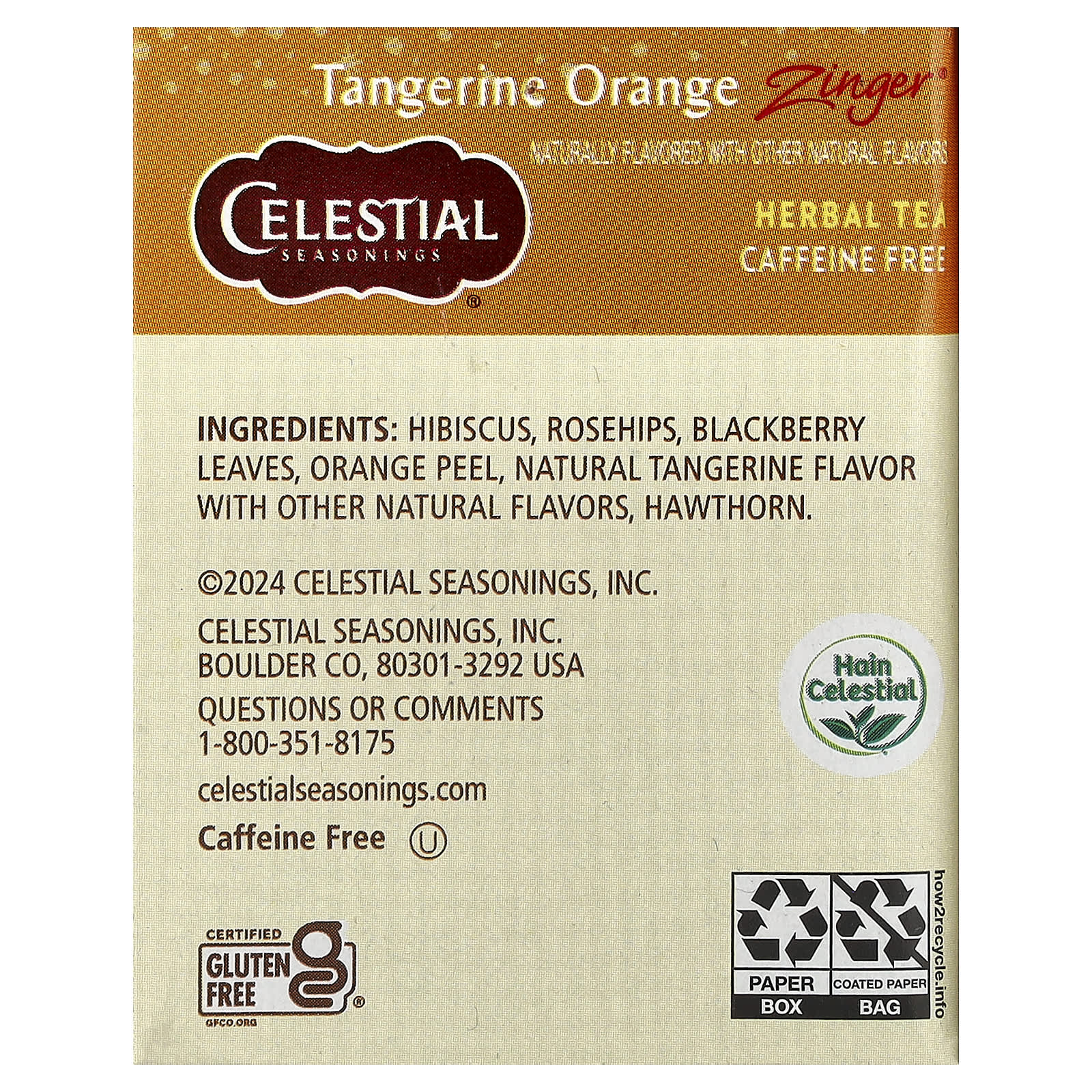 Чай Celestial Seasonings Herbal Tangerine Orange Zinger® Caffeine Free, оттенок 20 Tea Bags, 47 г, чайные пакетики — фото 3