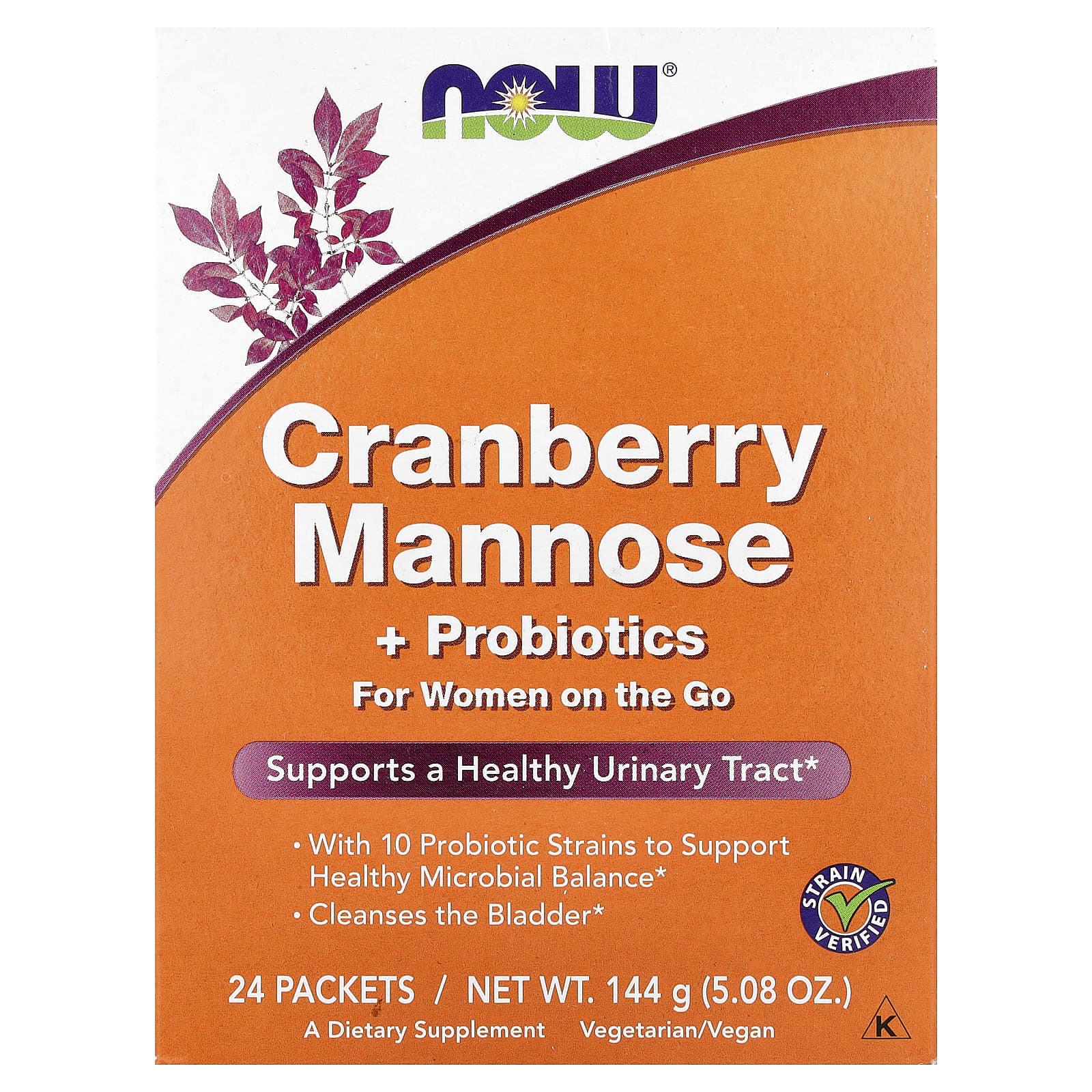 Пробиотик NOW Foods Cranberry Mannose + For Women On The Go, оттенок 24 Packets, 6 г, саше — фото 2