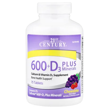 Фото товара: Минерал 21st Century 600 + D3 Plus Fruit Punch, 75 таблеток