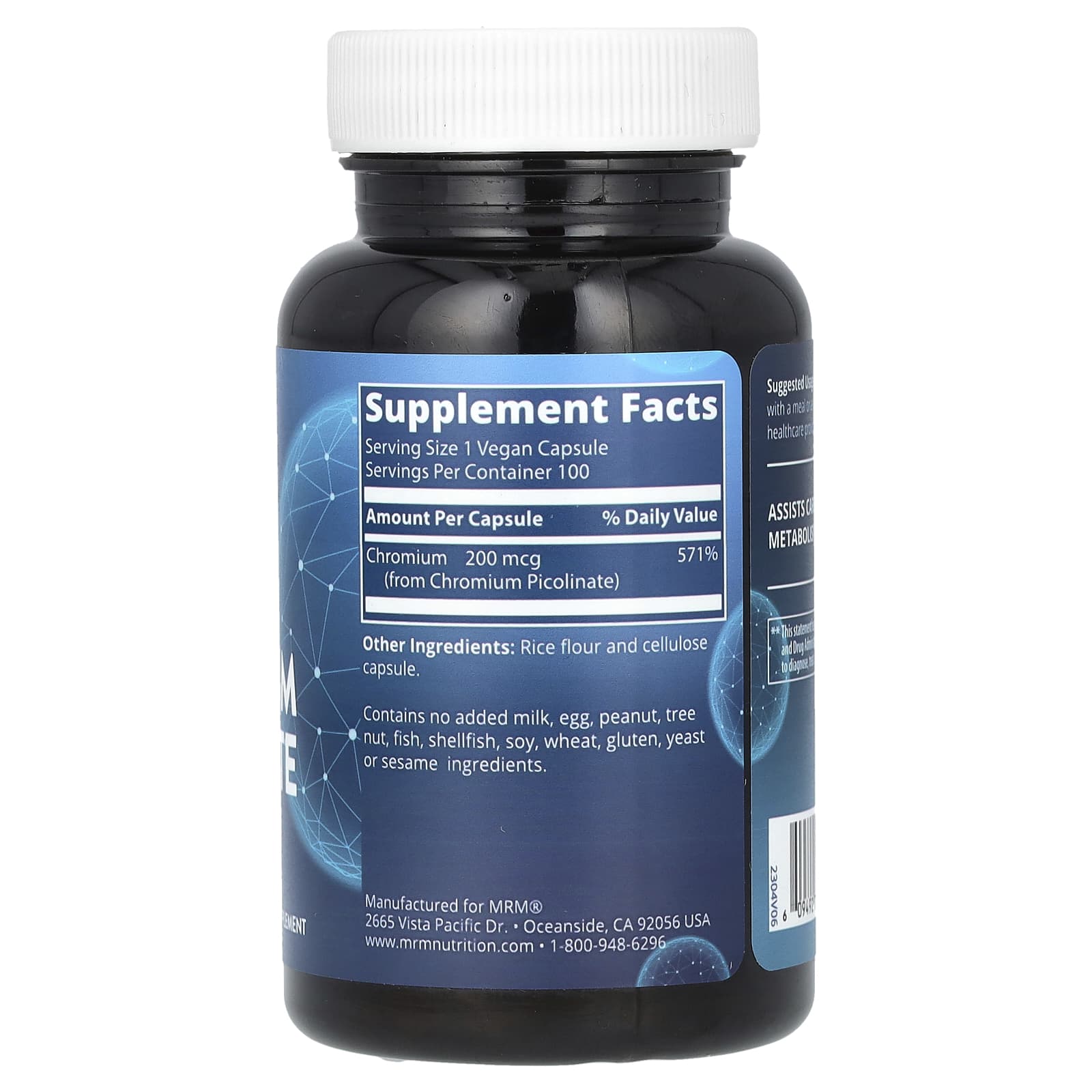 Хром пиколинат MRM Nutrition, 200 мкг, 100 растительных капсул — фото 2