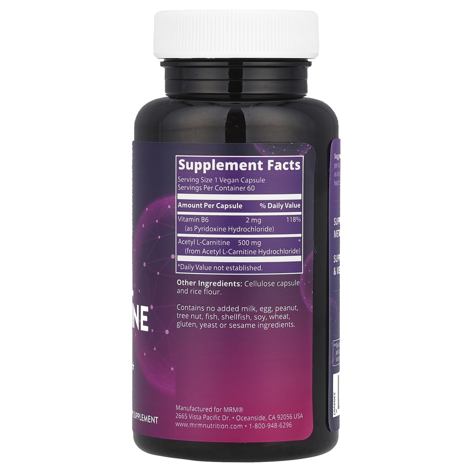 Ацетил-L-карнитин MRM Nutrition Acetyl L-Carnitine, 60 растительных капсул — фото 2