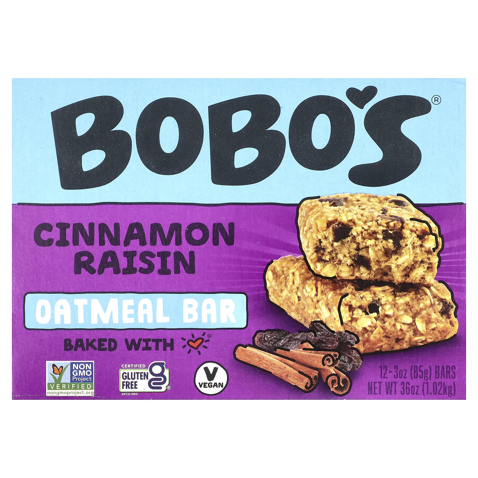 Овсянка Bobo's Oat Bars Bar Cinnamon Raisin, 85 г, 12 шт., батончик