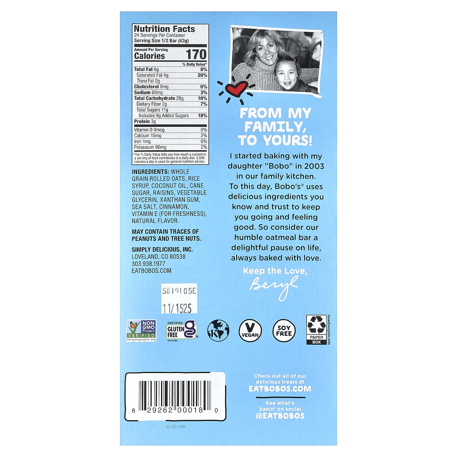 Овсянка Bobo's Oat Bars Bar Cinnamon Raisin, 85 г, 12 шт., батончик — фото 3