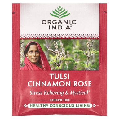 Чай Organic India Tulsi Cinnamon Rose Caffeine-Free, оттенок 18 Infusion Bags, 32.4 г