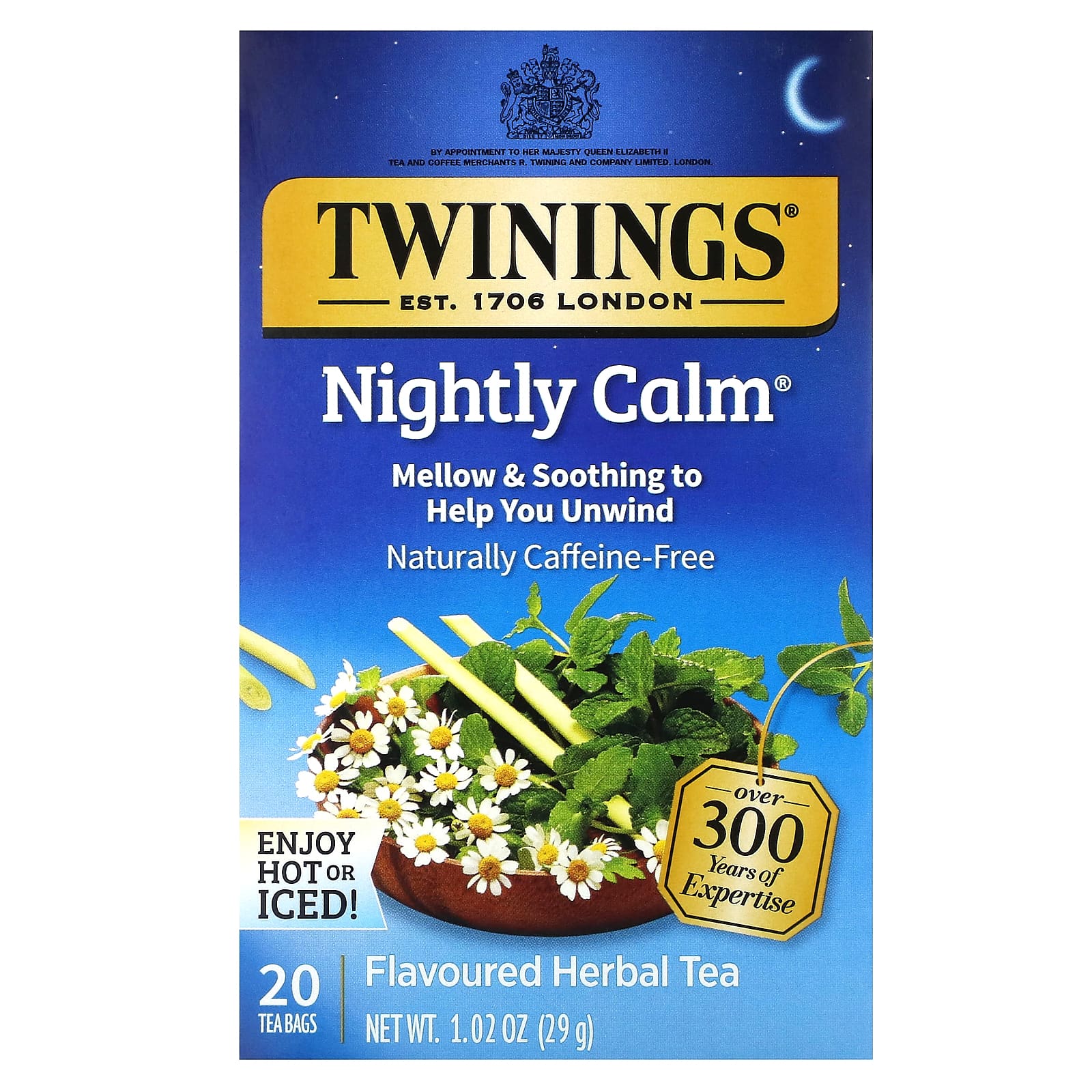 Чай Twinings Flavored Herbal Nightly Calm Caffeine Free, оттенок 20 Tea Bags, 29 г, чайные пакетики — фото 2