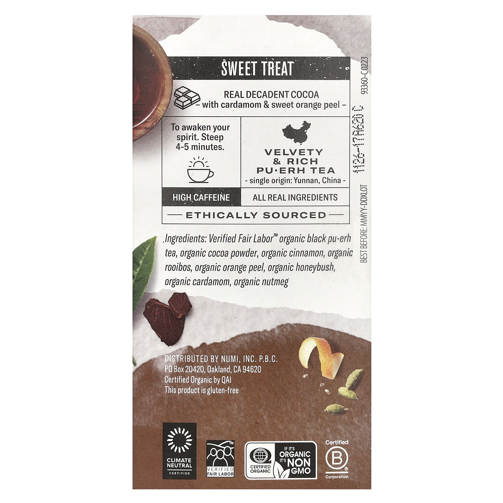 Шоколад Numi Tea Organic Pu-Erh Tea Pu-Erh, оттенок 16 Non-GMO Tea Bags, 35.2 г, чайные пакетики — фото 3