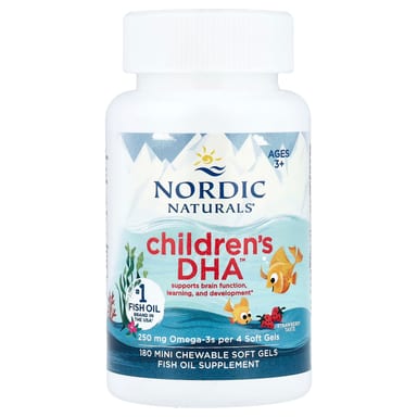 Детский Nordic Naturals DHA™ 180 Mini Chewable Soft Gels, вкус Strawberry, для детей от 3 лет, мягкие капсулы