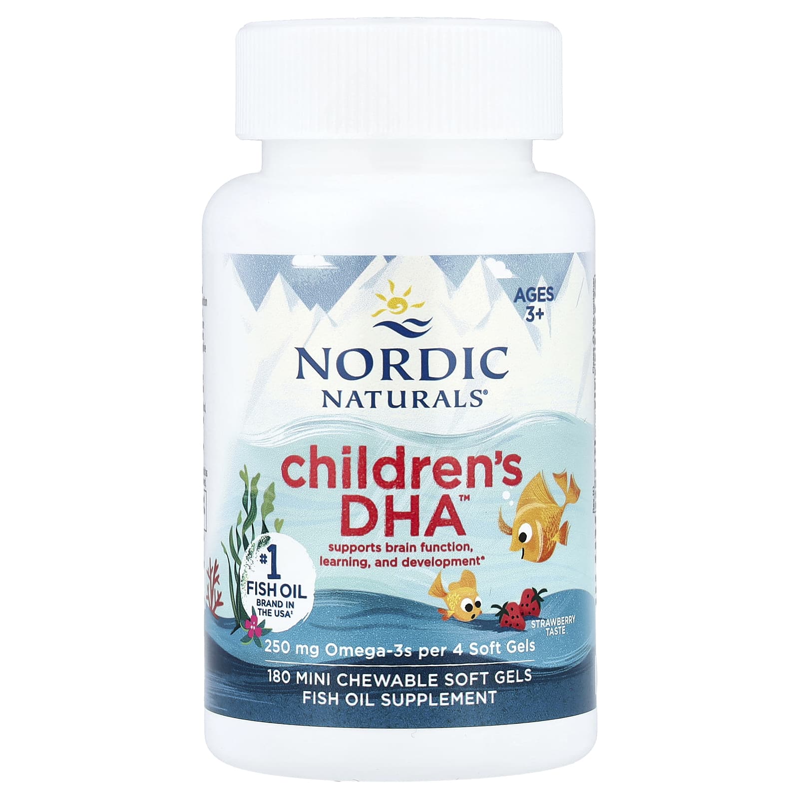 Детский Nordic Naturals DHA™ 180 Mini Chewable Soft Gels, вкус Strawberry, для детей от 3 лет, мягкие капсулы