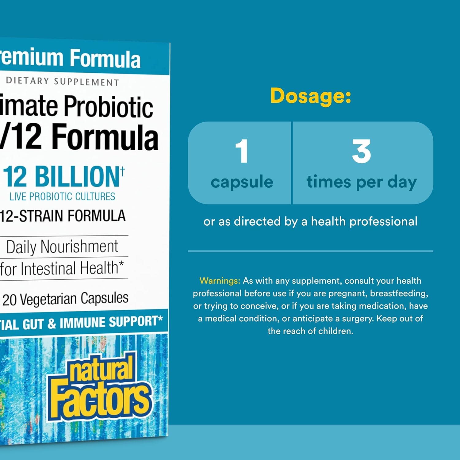 Пробиотик Natural Factors Ultimate 12 Billion CFU, оттенок 12/12 Formula, 120 растительных капсул — фото 5