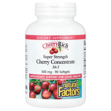 Концентрат терпкой вишни Natural Factors Super Strength, вкус Cherry Rich, 500 мг, 90 мягких капсул