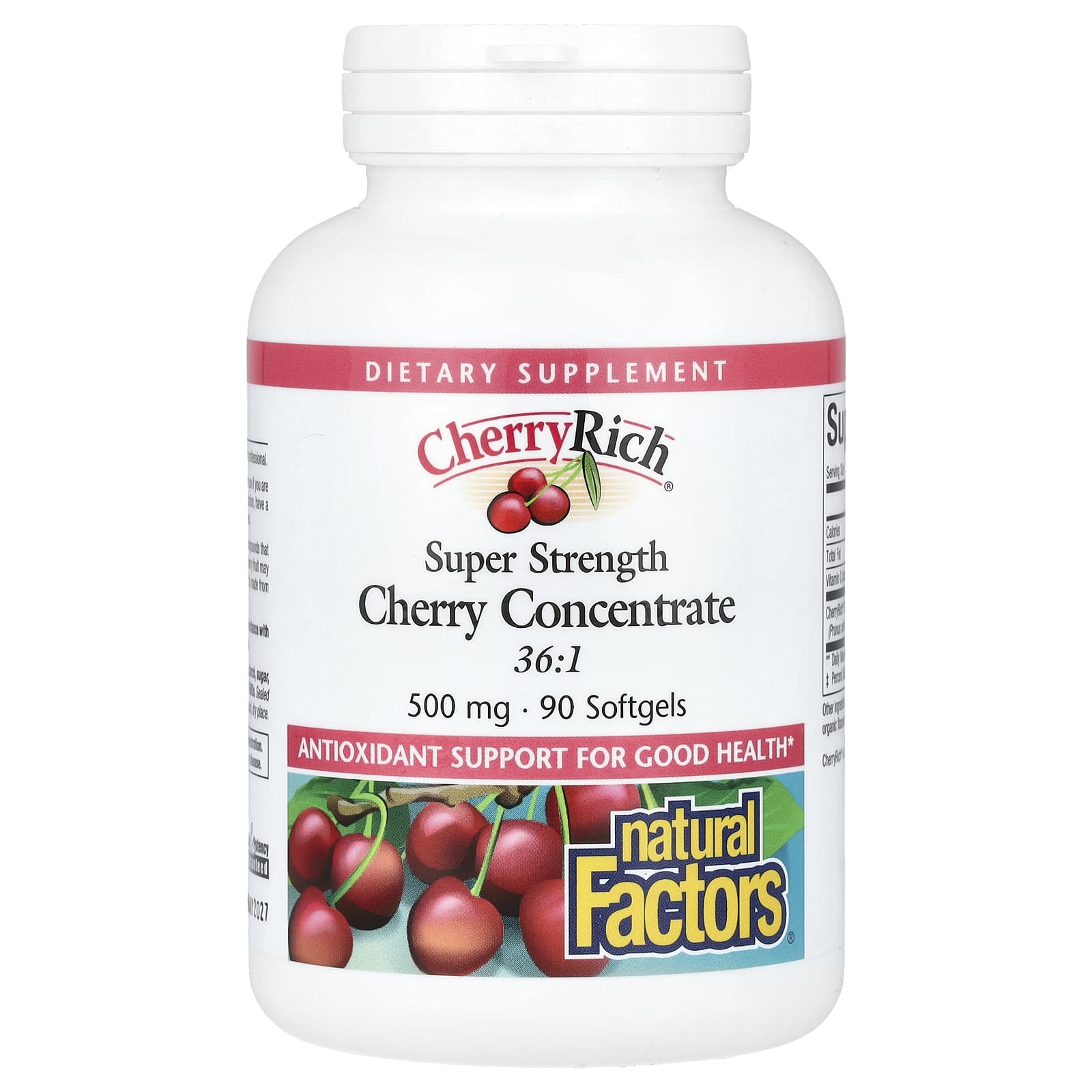 Концентрат терпкой вишни Natural Factors Super Strength, вкус Cherry Rich, 500 мг, 90 мягких капсул