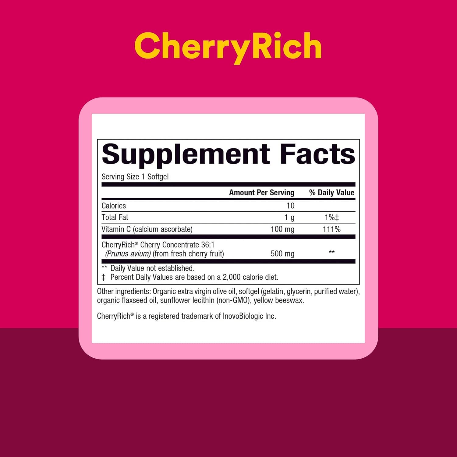 Концентрат терпкой вишни Natural Factors Super Strength, вкус Cherry Rich, 500 мг, 90 мягких капсул — фото 3