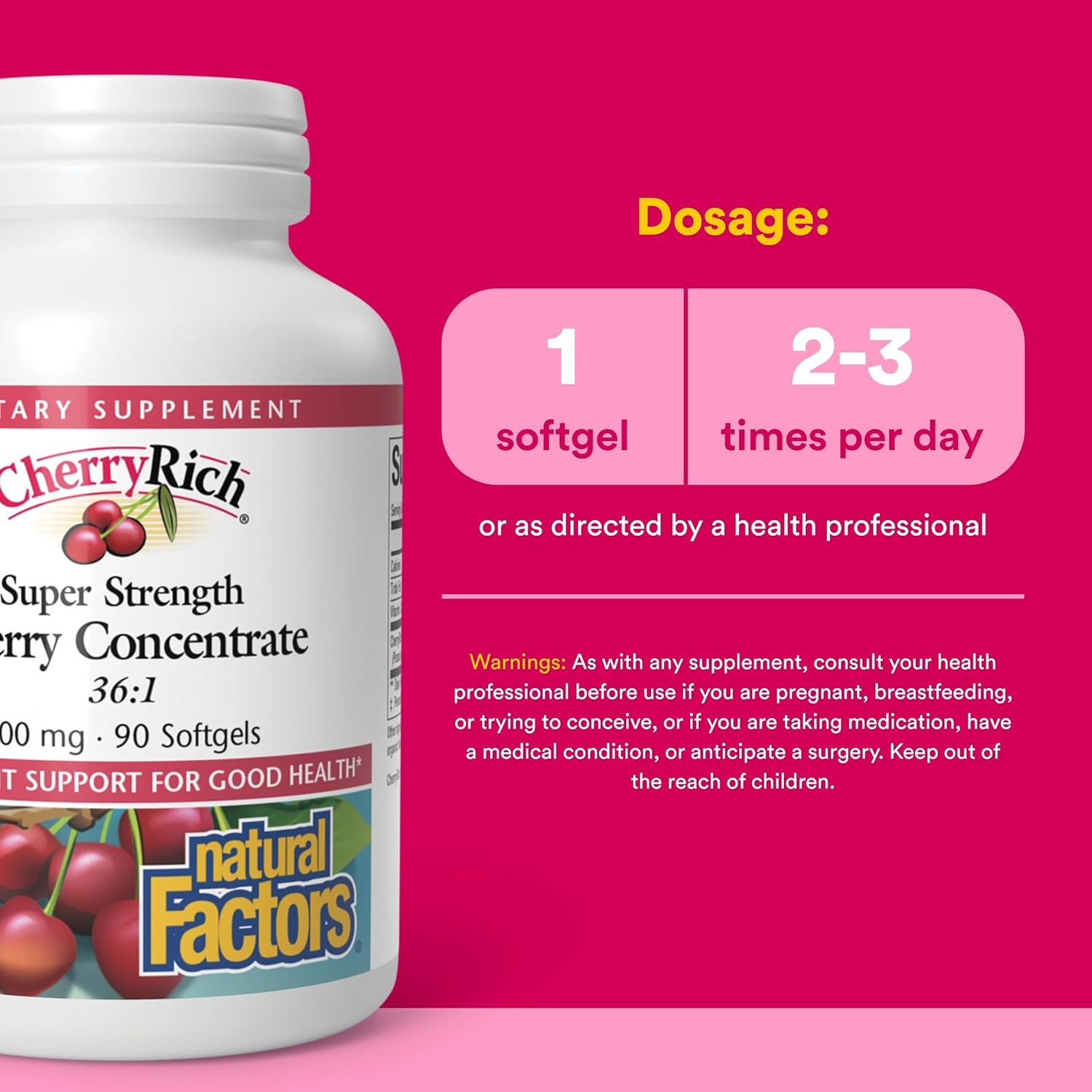 Концентрат терпкой вишни Natural Factors Super Strength, вкус Cherry Rich, 500 мг, 90 мягких капсул — фото 4