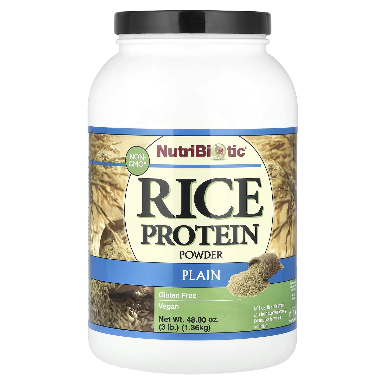 Протеиновый порошок NutriBiotic Rice, оттенок Plain, 1.36 кг