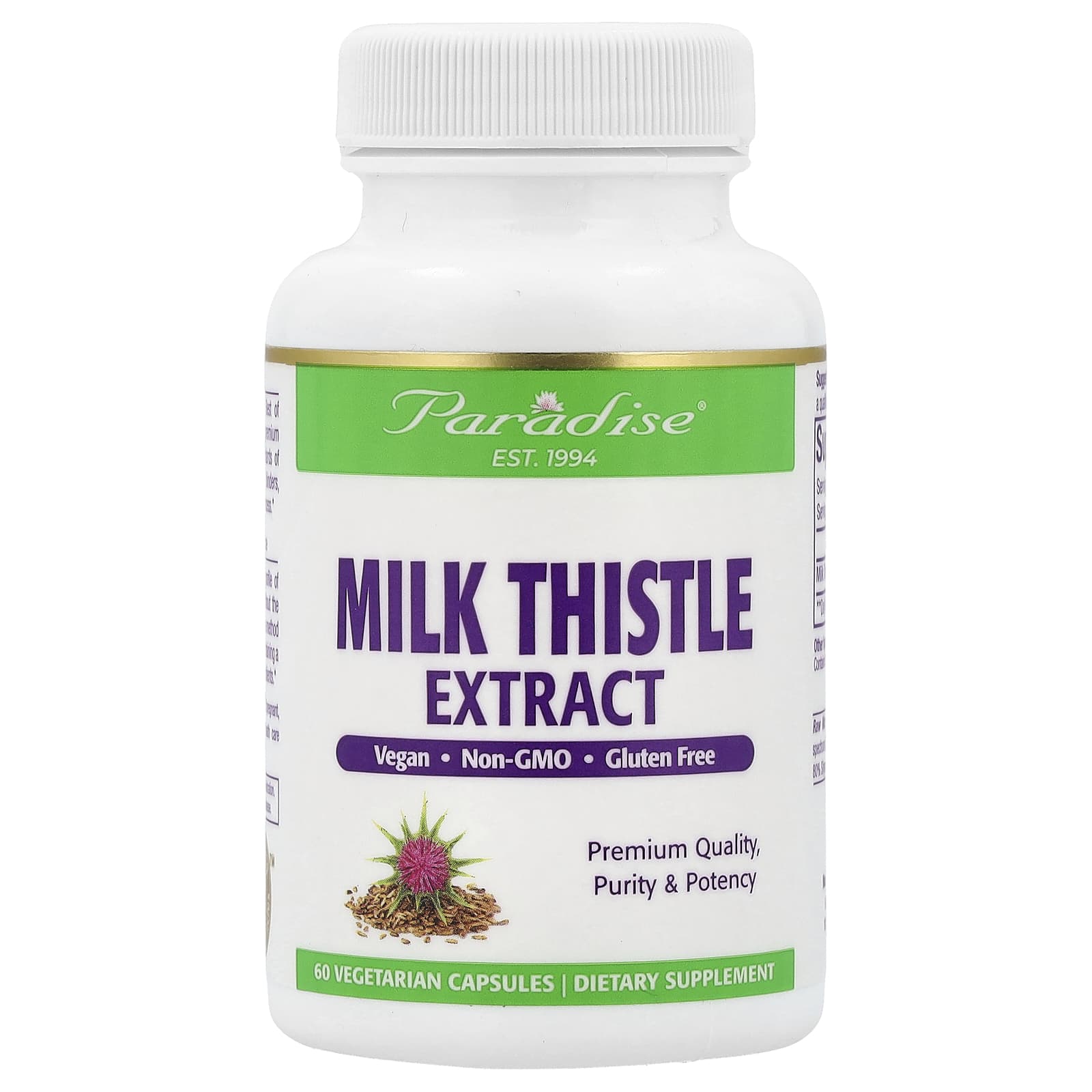 Расторопша Paradise Herbs Extract, 250 мг, 60 растительных капсул