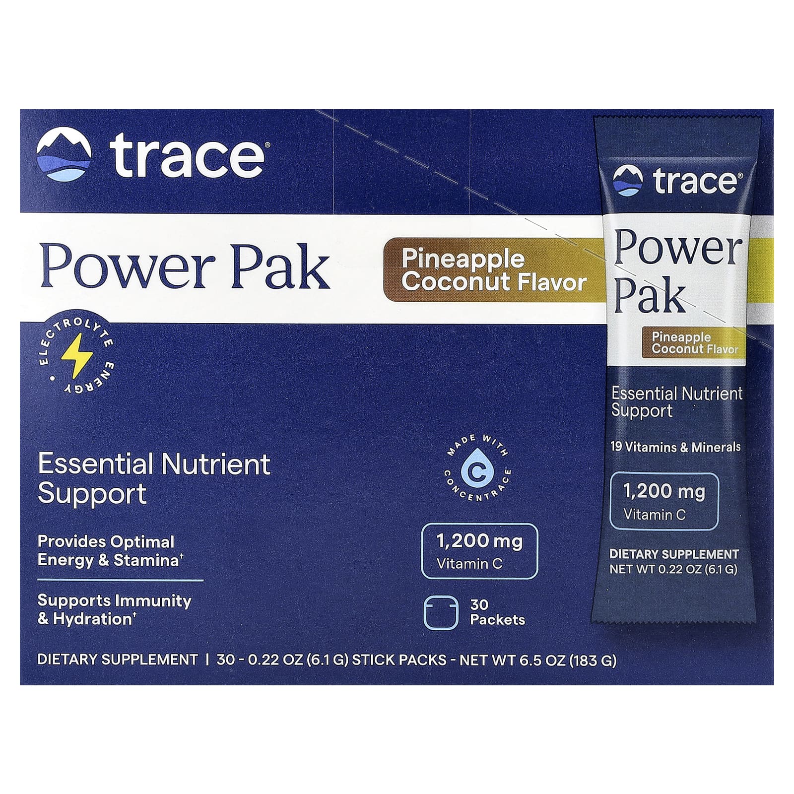 Стик Trace Power Pak, вкус Pineapple Coconut, 6.1 г, 30 стиков — фото 3