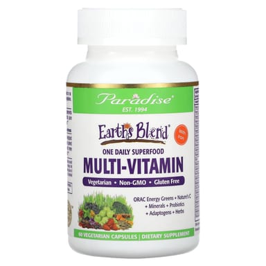 Мультивитамины Paradise Herbs Earth's Blend One Daily Superfood with Iron, 60 растительных капсул