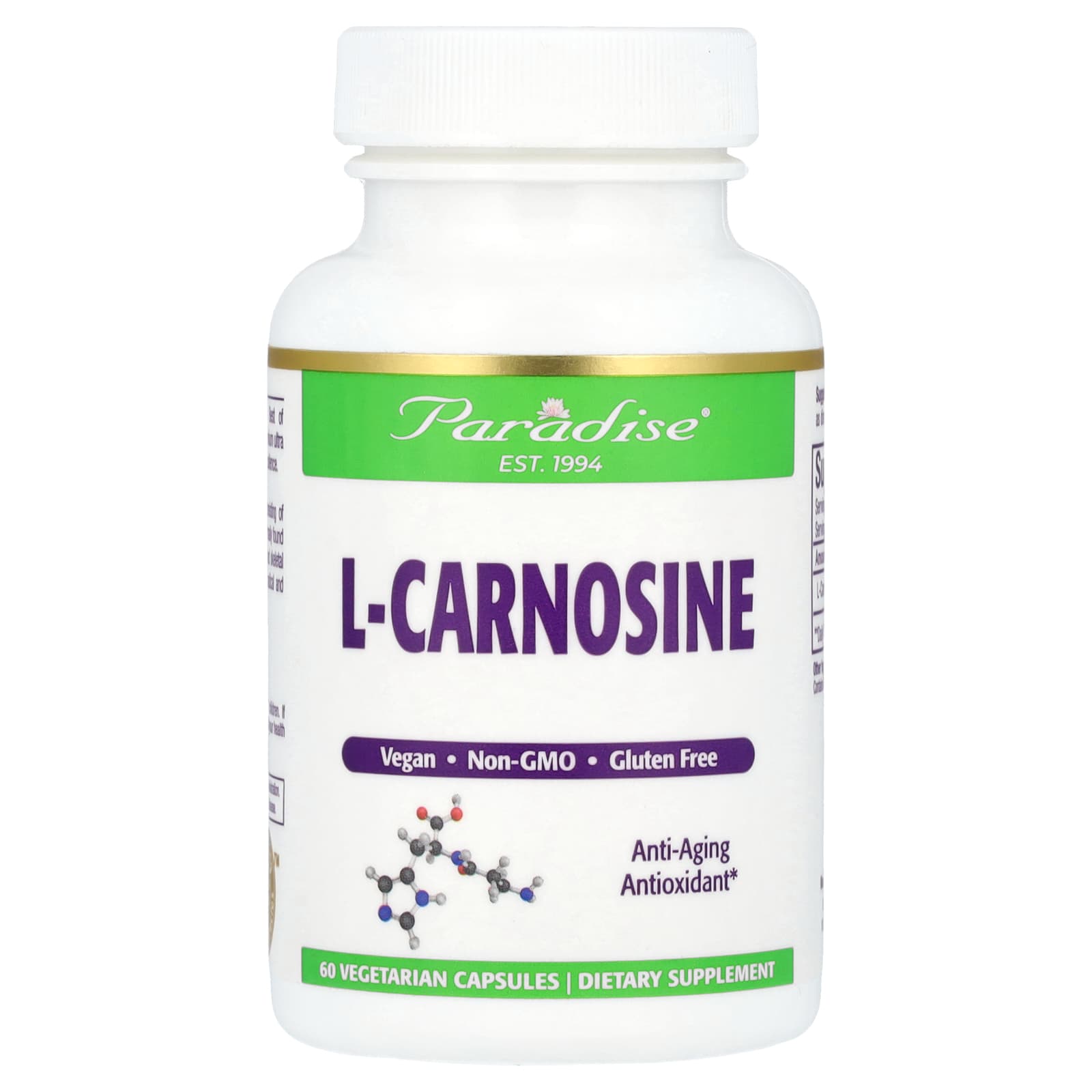 L-карнозин Paradise Herbs L-Carnosine, 250 мг, 60 растительных капсул