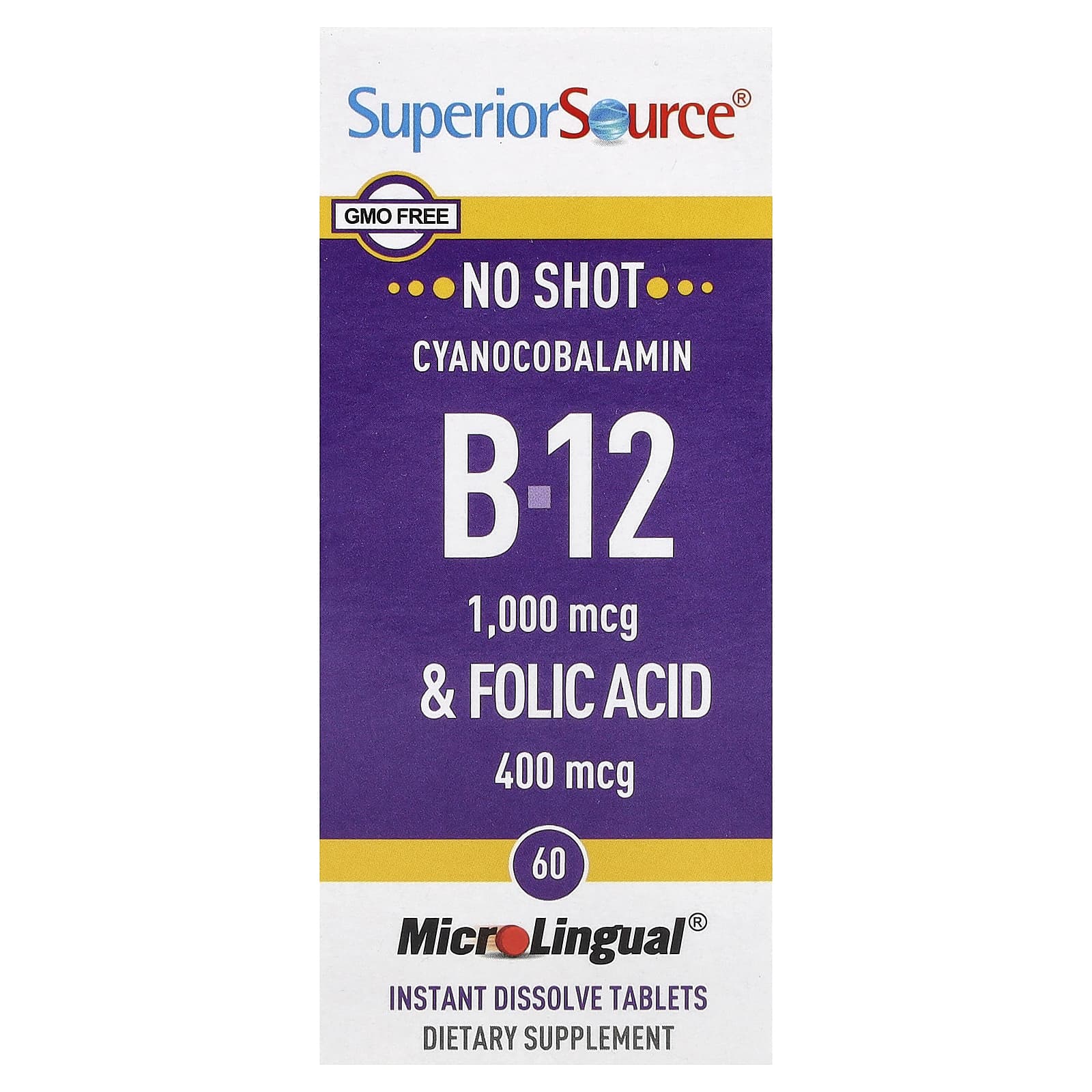 Цианокобаламин B12 Superior Source & Folic Acid, 60 быстрорастворимых таблеток MicroLingual — фото 2